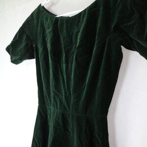 1950s Anne Fogarty Green Velvet Party Dress Fit & Flare Cocktail Evening Vintage